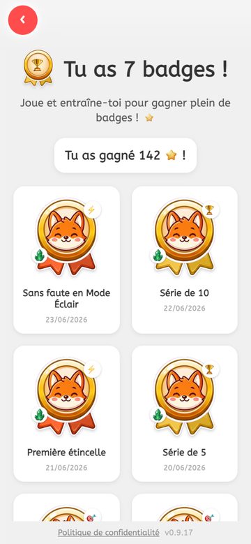 Collection de badges à débloquer