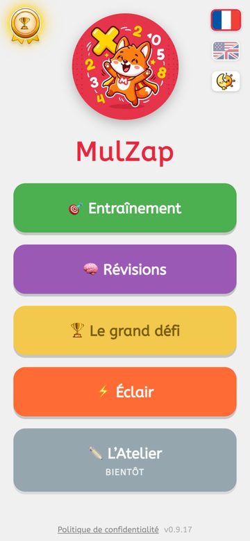 Écran d'accueil : choix des tables